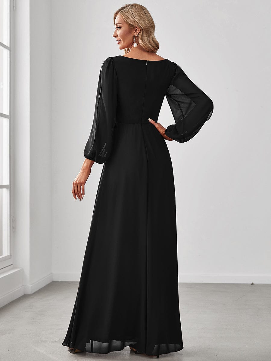 MsDresslyEP Formal Dress Elegant Chiffon V-Neckline Long Sleeve Formal Evening Dress