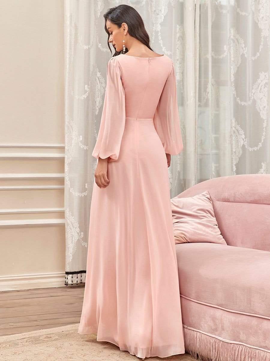 MsDresslyEP Formal Dress Elegant Chiffon V-Neckline Long Sleeve Formal Evening Dress