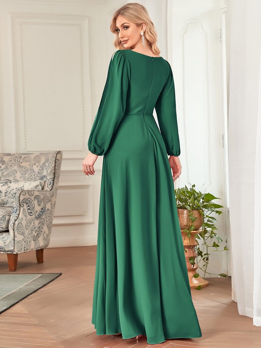 MsDresslyEP Formal Dress Elegant Chiffon V-Neckline Long Sleeve Formal Evening Dress