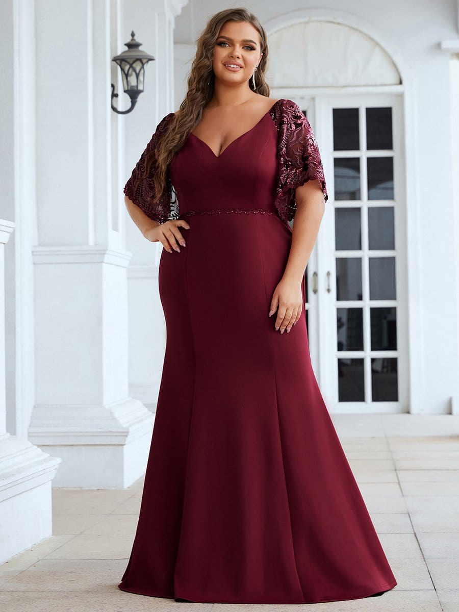 MsDresslyEP Plus Formal Dress Elegant Plus Size V Neck Fishtail Evening Dress for Women DRE230976113BDG16