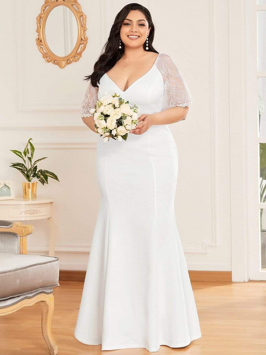 MsDresslyEP Plus Formal Dress Elegant Plus Size V Neck Fishtail Evening Dress for Women DRE230976119CRM16