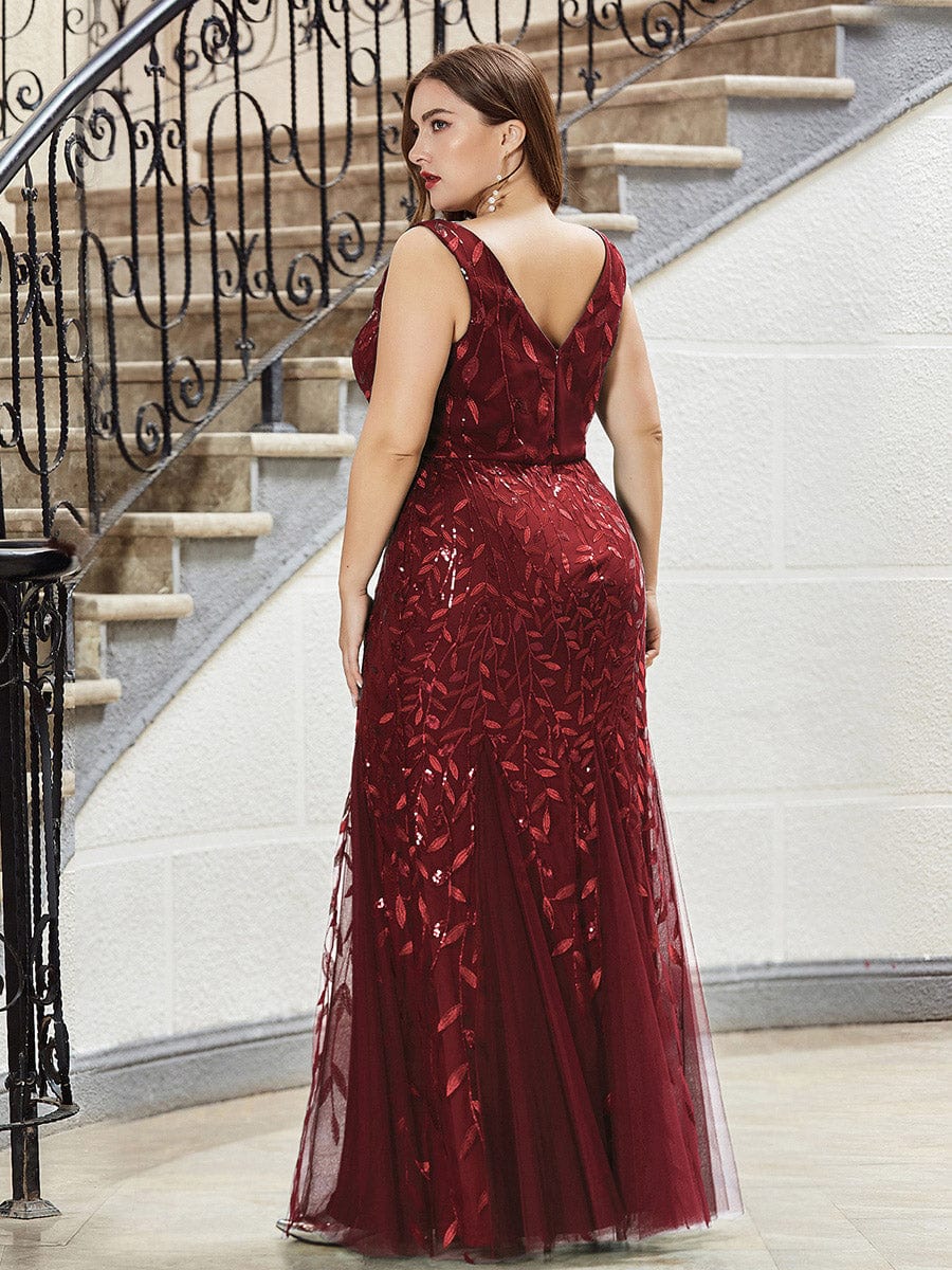 MsDresslyEP Plus Formal Dress Plus Size Double V-Neck Fishtail Sequin Formal Maxi Evening Dress