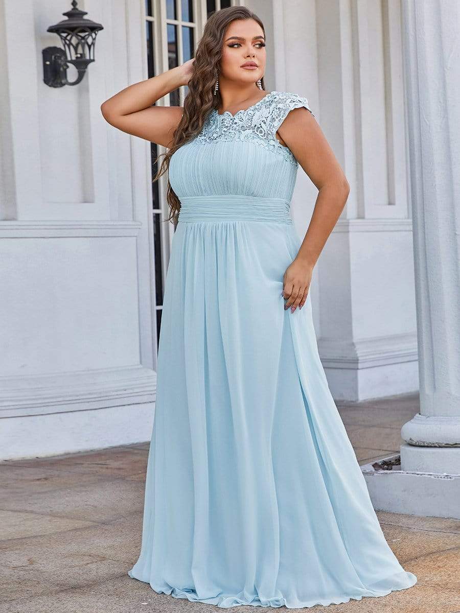 MsDresslyEP Plus Formal Dress Plus Size Elegant Maxi Long Lace Cap Sleeve Bridesmaid Dress DRE230973667SKY16