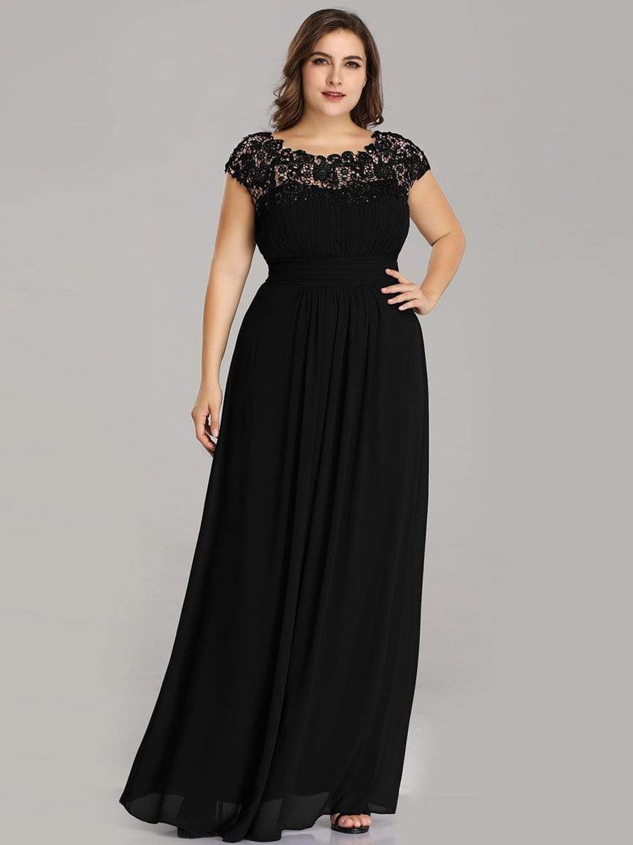 MsDresslyEP Plus Formal Dress Plus Size Elegant Maxi Long Lace Cap Sleeve Bridesmaid Dress