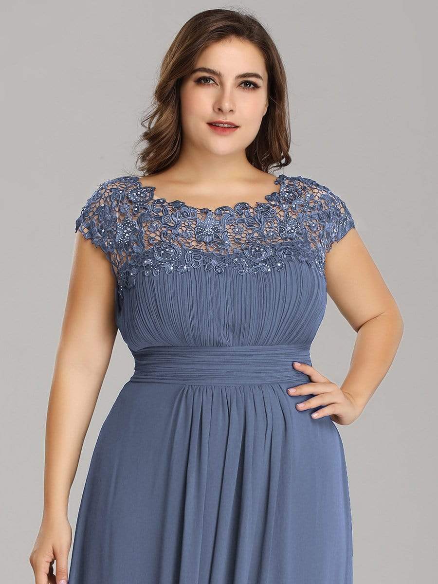 MsDresslyEP Plus Formal Dress Plus Size Elegant Maxi Long Lace Cap Sleeve Bridesmaid Dress
