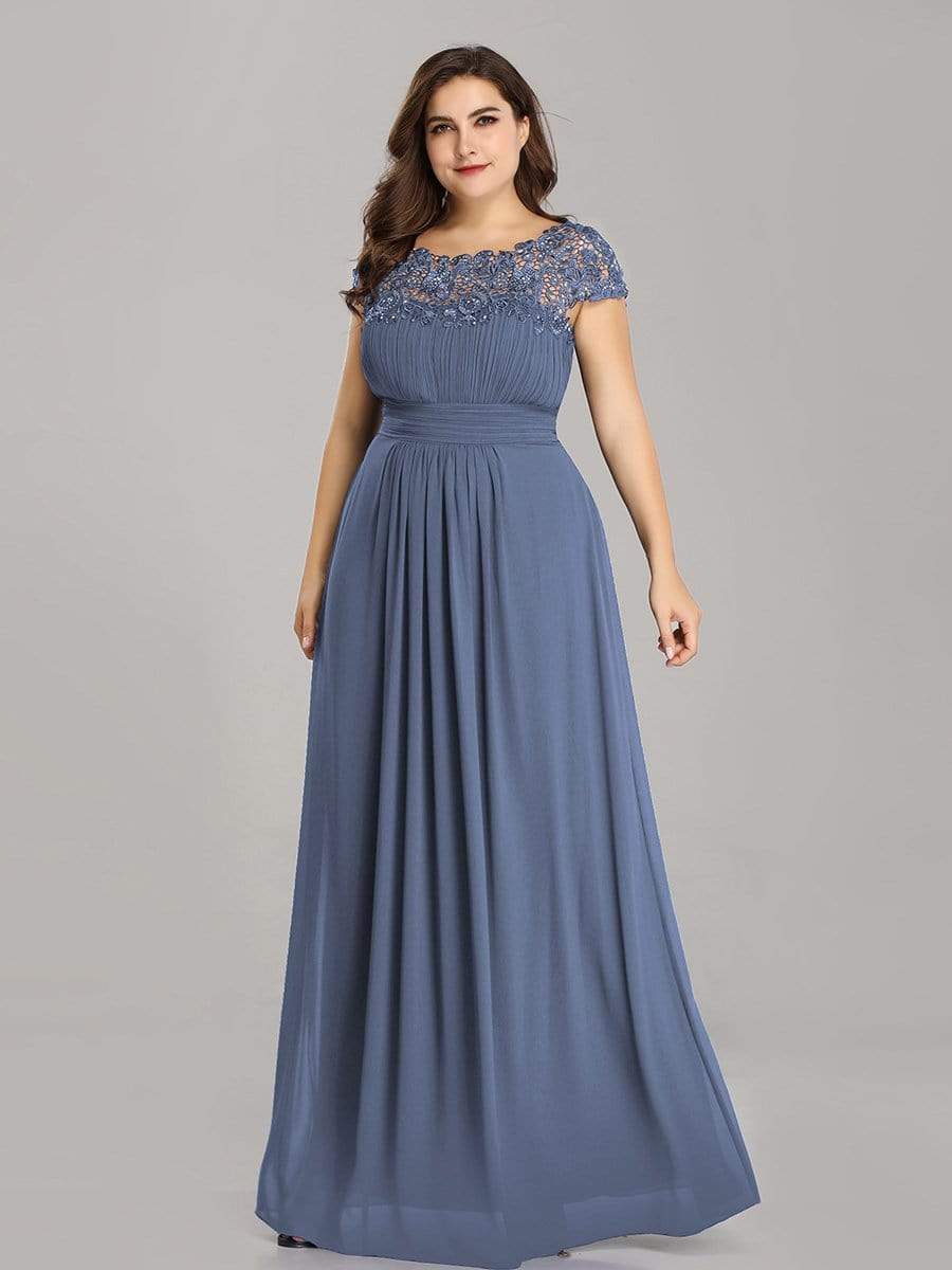 MsDresslyEP Plus Formal Dress Plus Size Elegant Maxi Long Lace Cap Sleeve Bridesmaid Dress