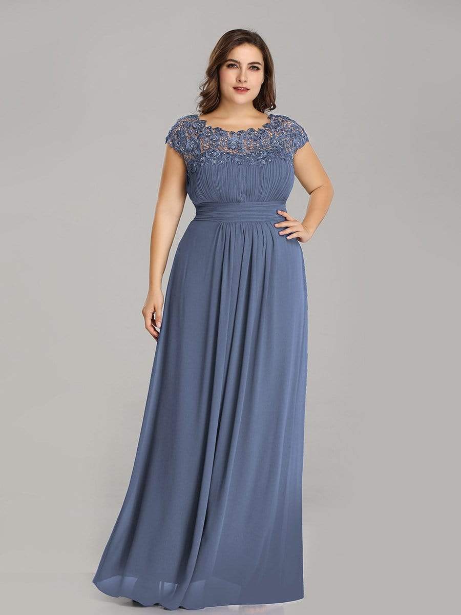 MsDresslyEP Plus Formal Dress Plus Size Elegant Maxi Long Lace Cap Sleeve Bridesmaid Dress