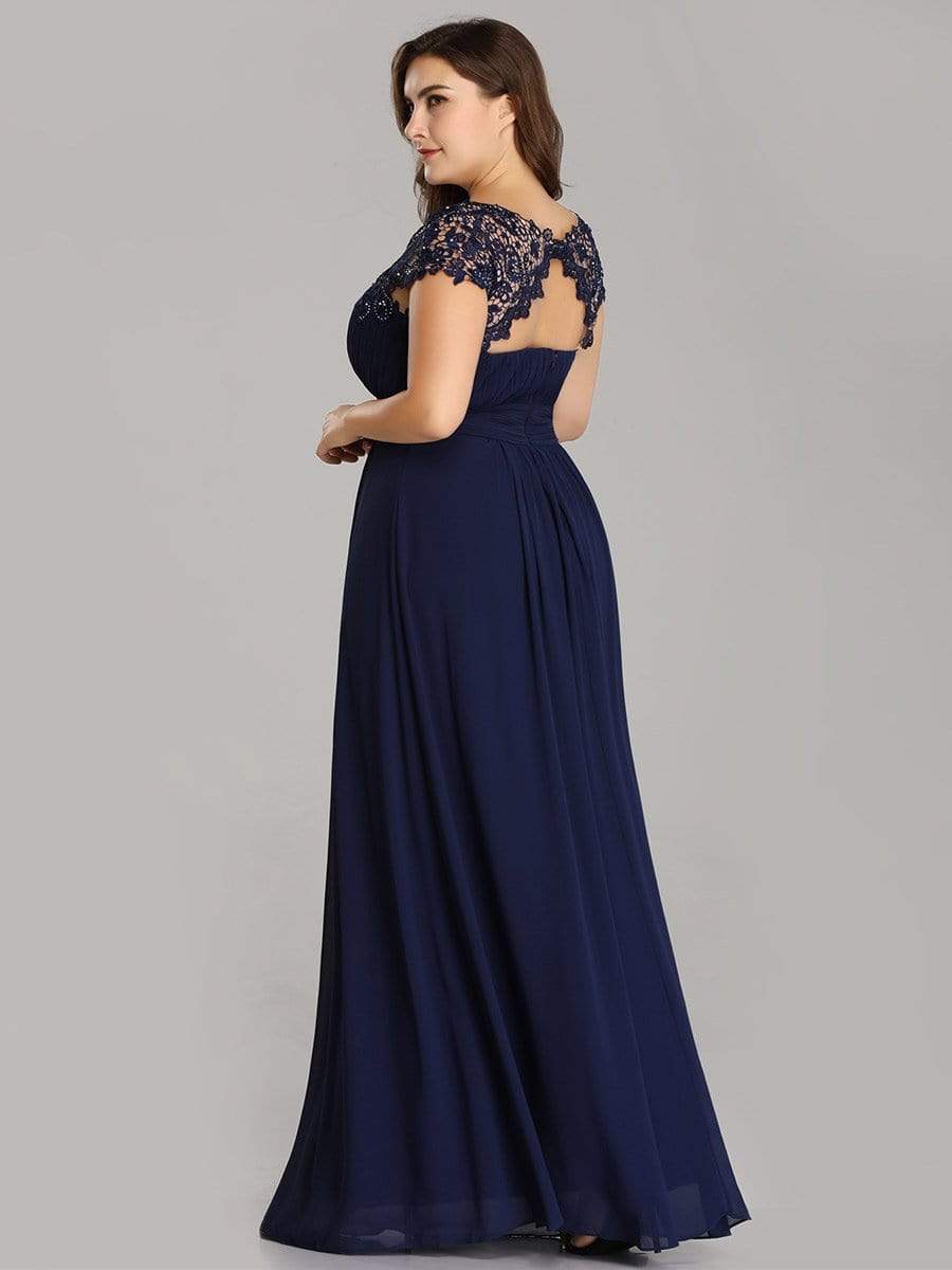 MsDresslyEP Plus Formal Dress Plus Size Elegant Maxi Long Lace Cap Sleeve Bridesmaid Dress