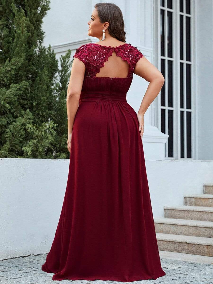 MsDresslyEP Plus Formal Dress Plus Size Elegant Maxi Long Lace Cap Sleeve Bridesmaid Dress