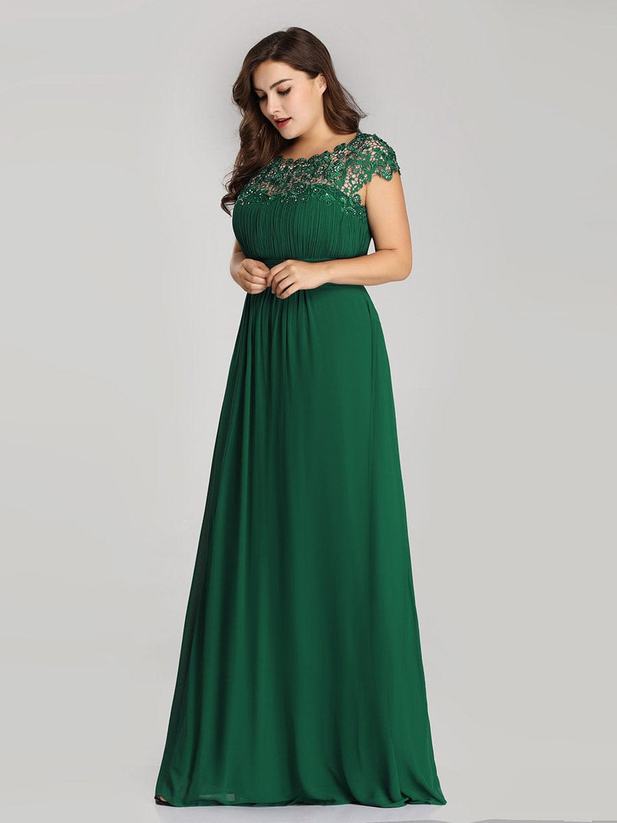 MsDresslyEP Plus Formal Dress Plus Size Elegant Maxi Long Lace Cap Sleeve Bridesmaid Dress