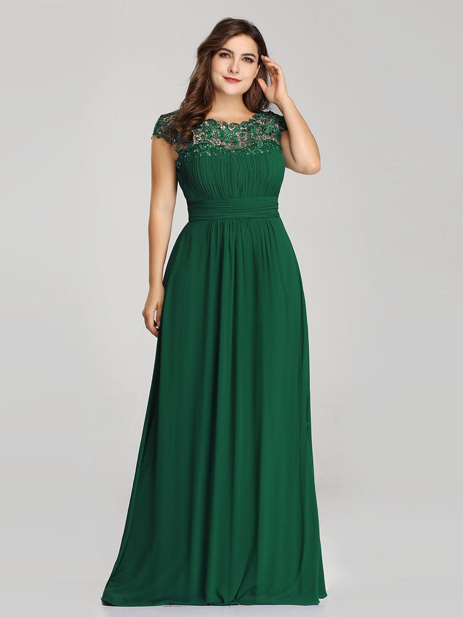 MsDresslyEP Plus Formal Dress Plus Size Elegant Maxi Long Lace Cap Sleeve Bridesmaid Dress