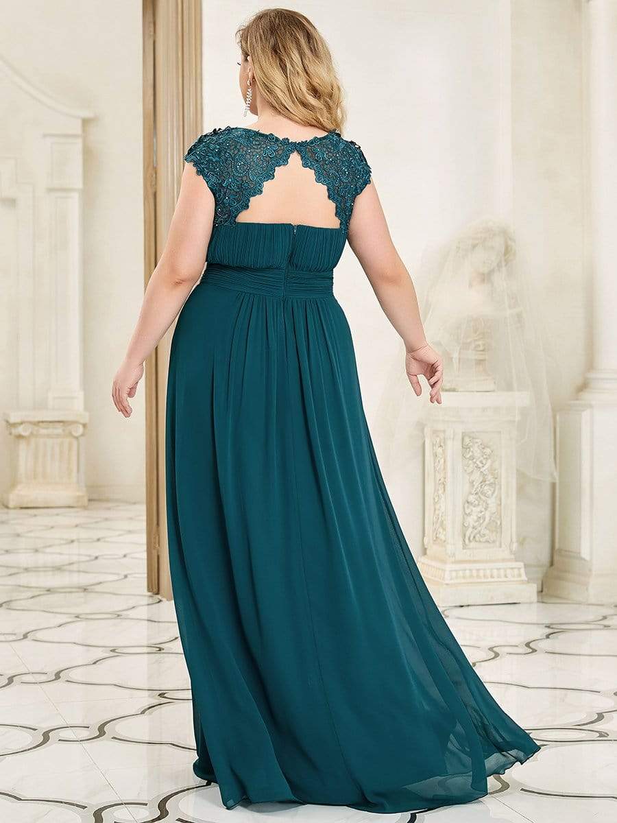 MsDresslyEP Plus Formal Dress Plus Size Elegant Maxi Long Lace Cap Sleeve Bridesmaid Dress