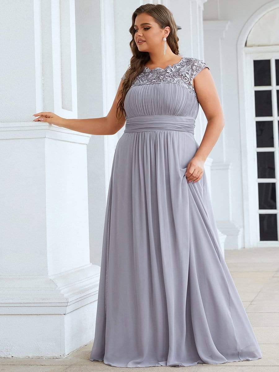 MsDresslyEP Plus Formal Dress Plus Size Elegant Maxi Long Lace Cap Sleeve Bridesmaid Dress