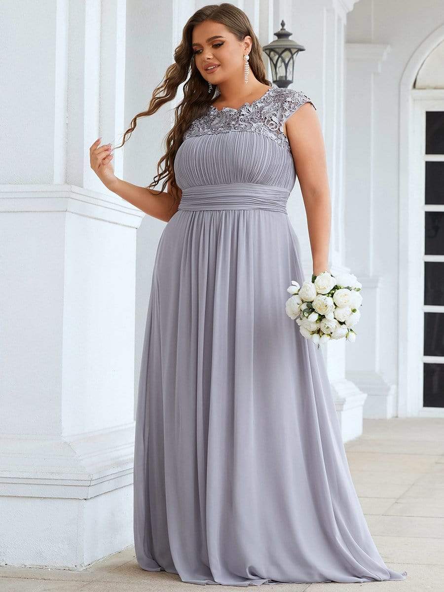 MsDresslyEP Plus Formal Dress Plus Size Elegant Maxi Long Lace Cap Sleeve Bridesmaid Dress