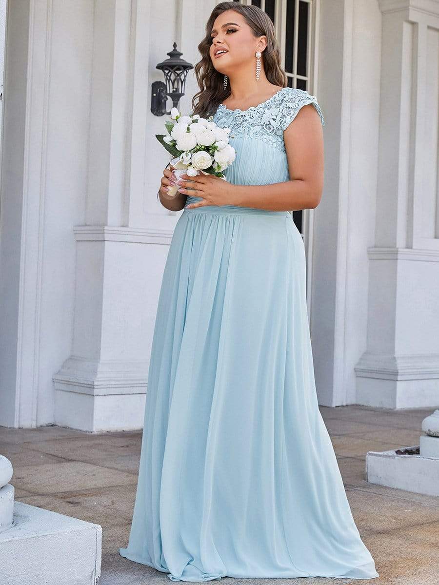 MsDresslyEP Plus Formal Dress Plus Size Elegant Maxi Long Lace Cap Sleeve Bridesmaid Dress
