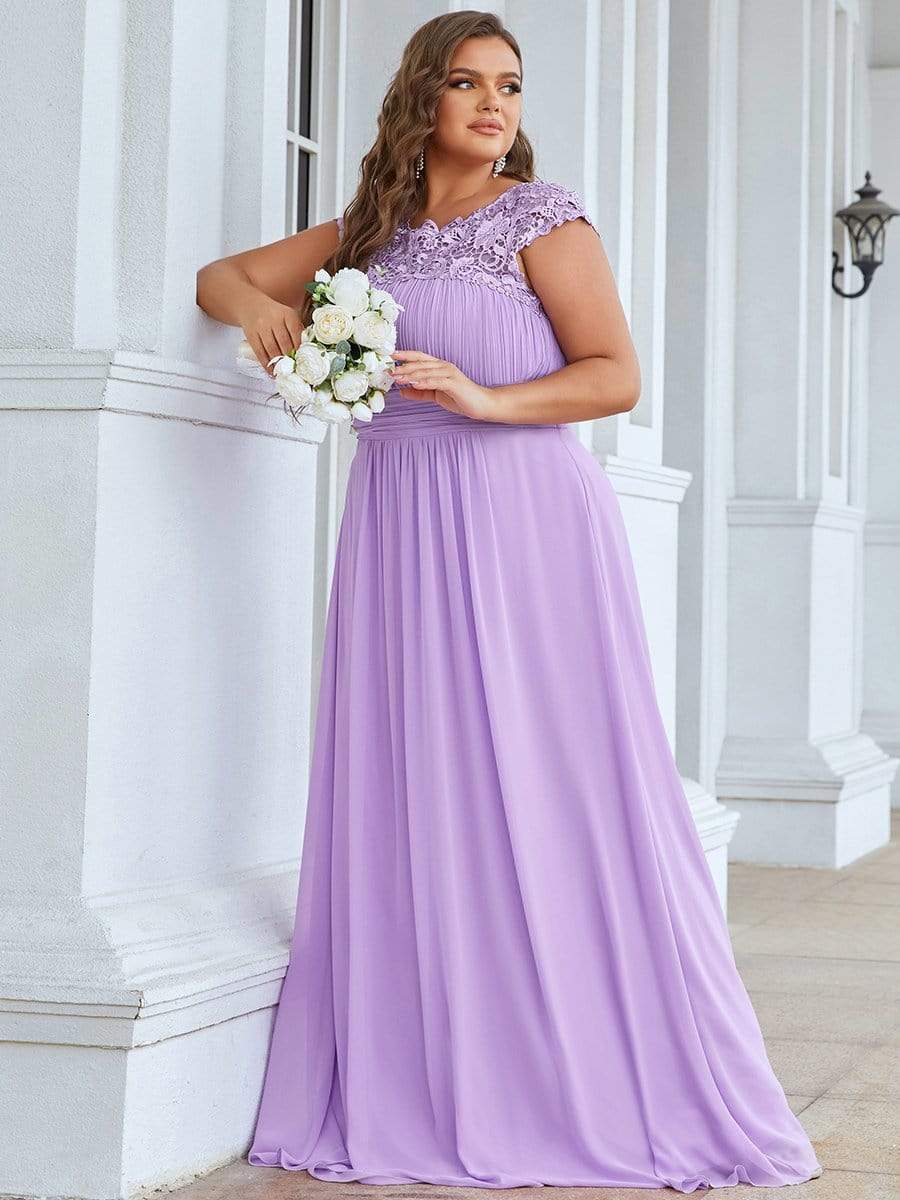 MsDresslyEP Plus Formal Dress Plus Size Elegant Maxi Long Lace Cap Sleeve Bridesmaid Dress