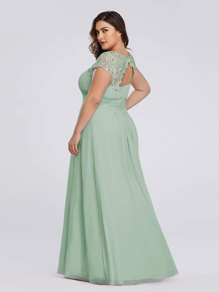 MsDresslyEP Plus Formal Dress Plus Size Elegant Maxi Long Lace Cap Sleeve Bridesmaid Dress