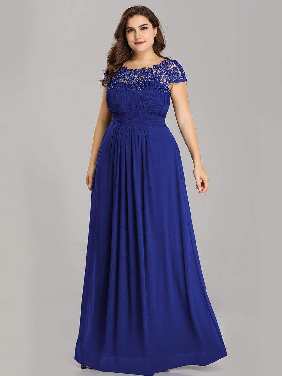 MsDresslyEP Plus Formal Dress Plus Size Elegant Maxi Long Lace Cap Sleeve Bridesmaid Dress