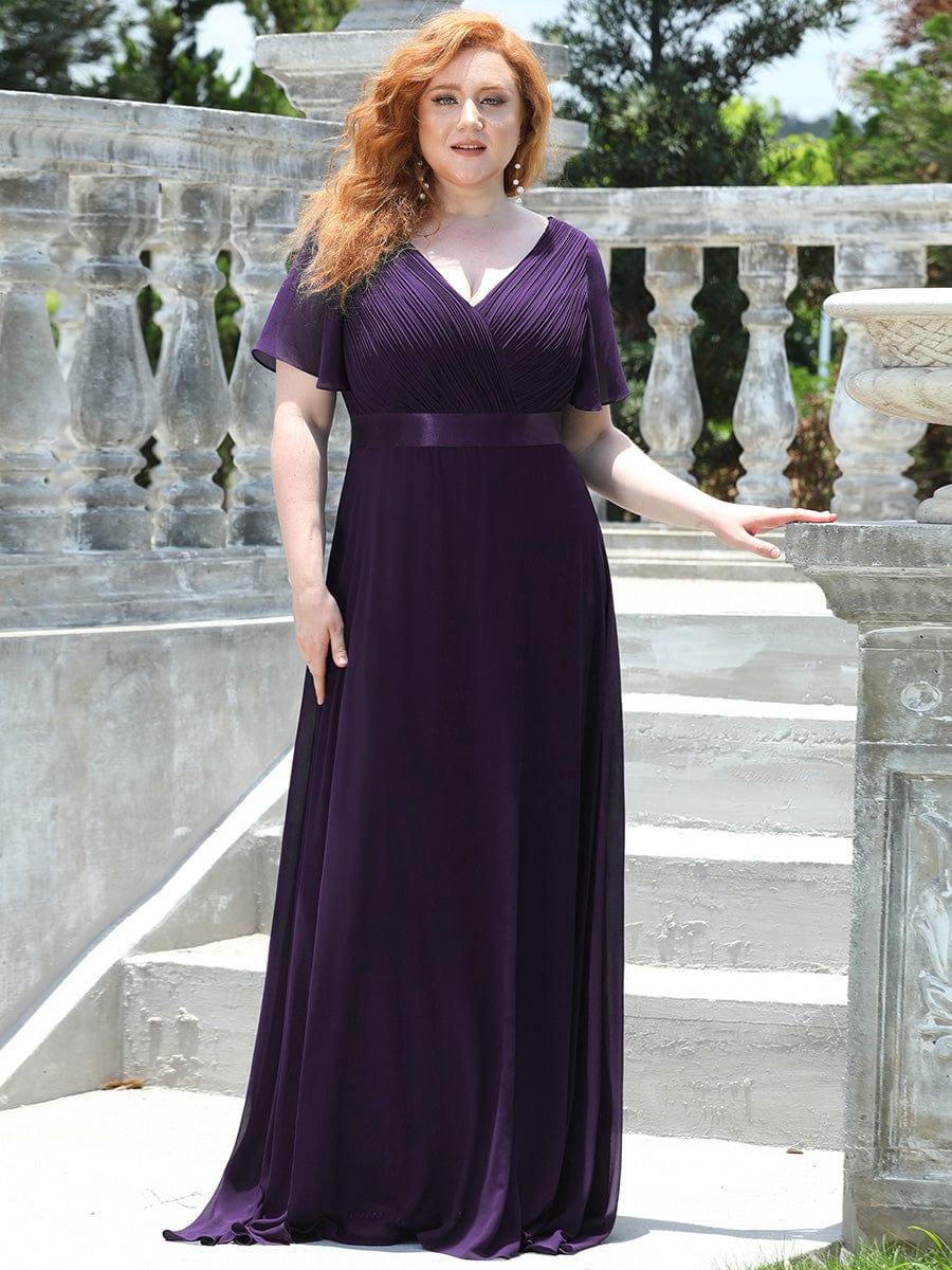 MsDresslyEP Plus Formal Dress Plus Size Empire Waist V Back Bridesmaid Dress with Short Sleeves DRE230977855DPH16