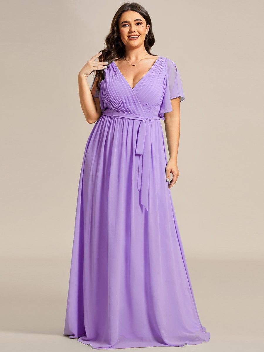 MsDresslyEP Plus Formal Dress Plus Size Ruffle Pleated Chiffon Tie-Waist Evening Dress DRE230973743LVD16