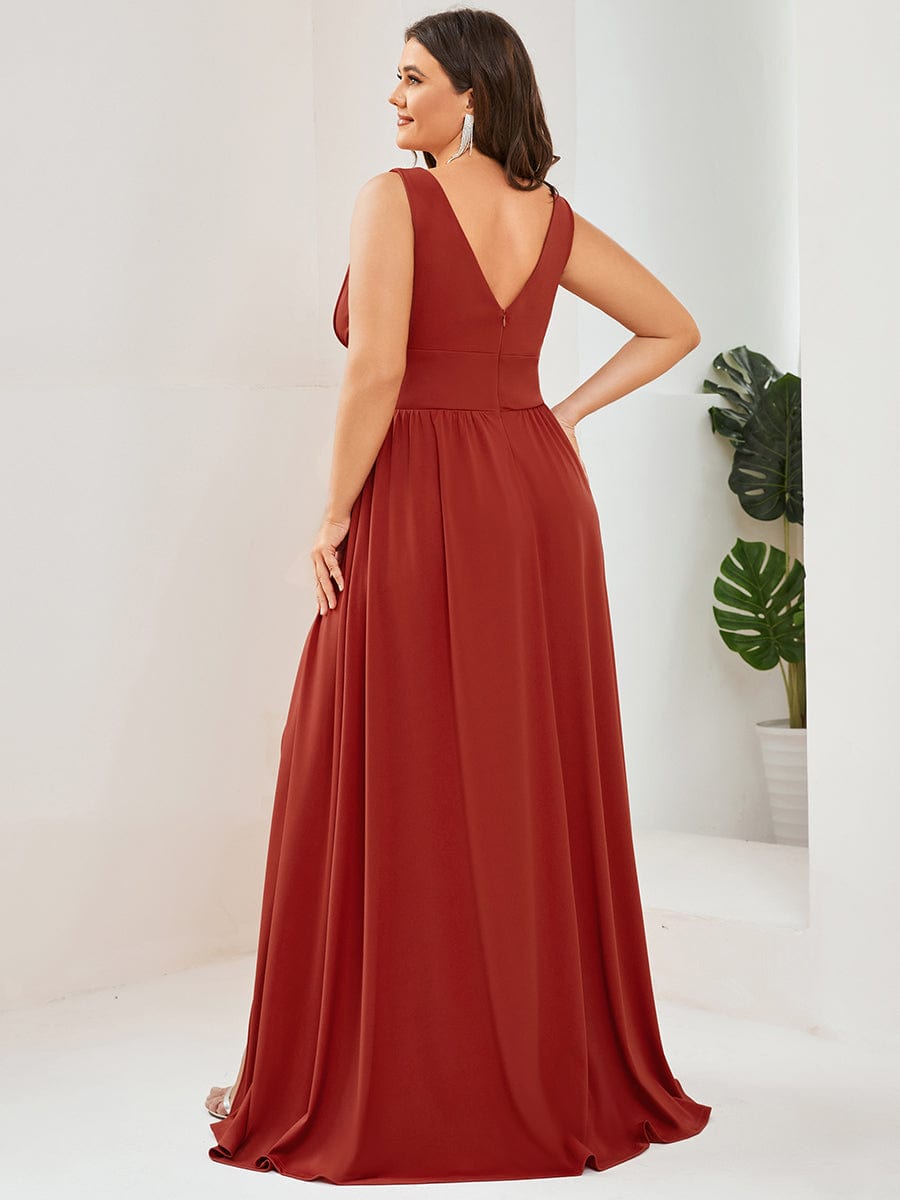 MsDresslyEP Plus Formal Dress Plus Size Sleeveless V-Neck Empire Waist High Slit Floor-Length Evening Dress