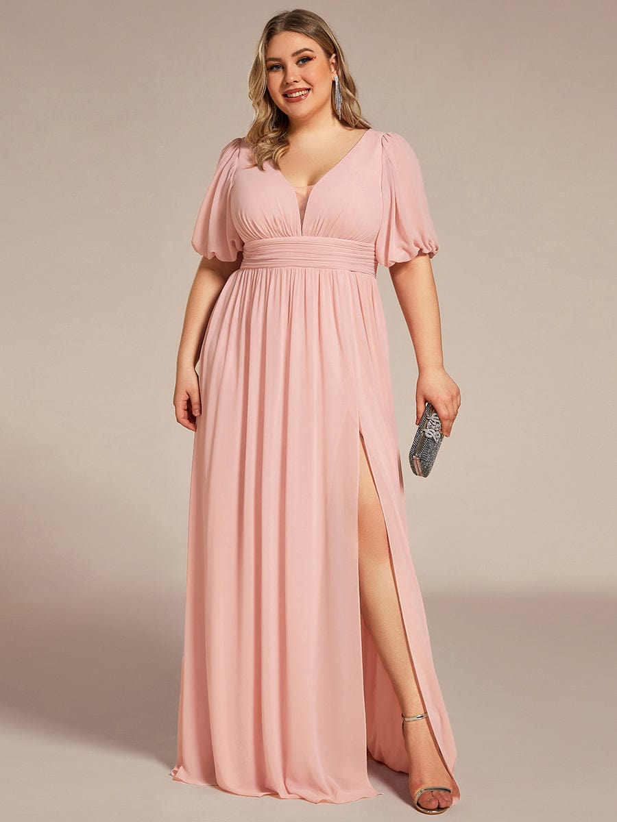MsDresslyEP Plus Formal Dress Plus Size V-Neck Front Slit Chiffon Evening Dress DRE230979017PNK16