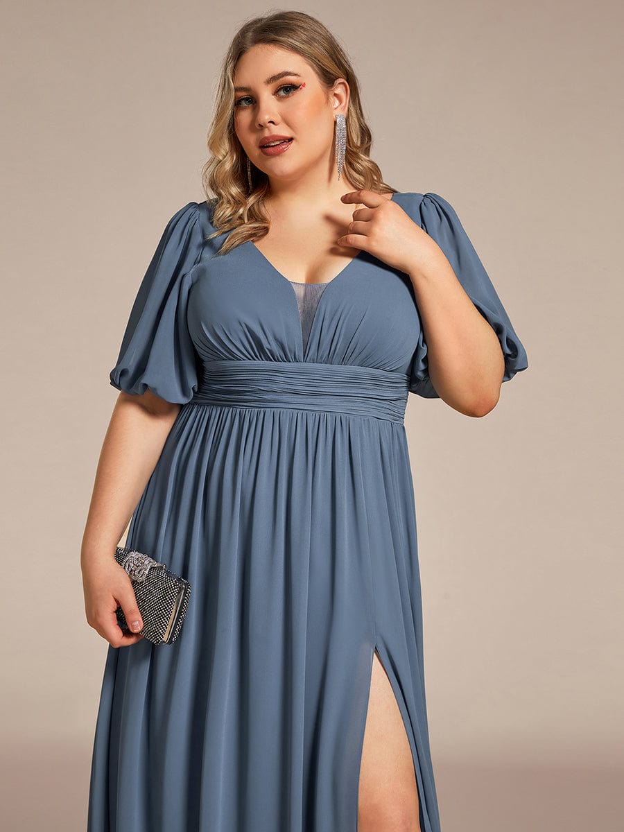 MsDresslyEP Plus Formal Dress Plus Size V-Neck Front Slit Chiffon Evening Dress