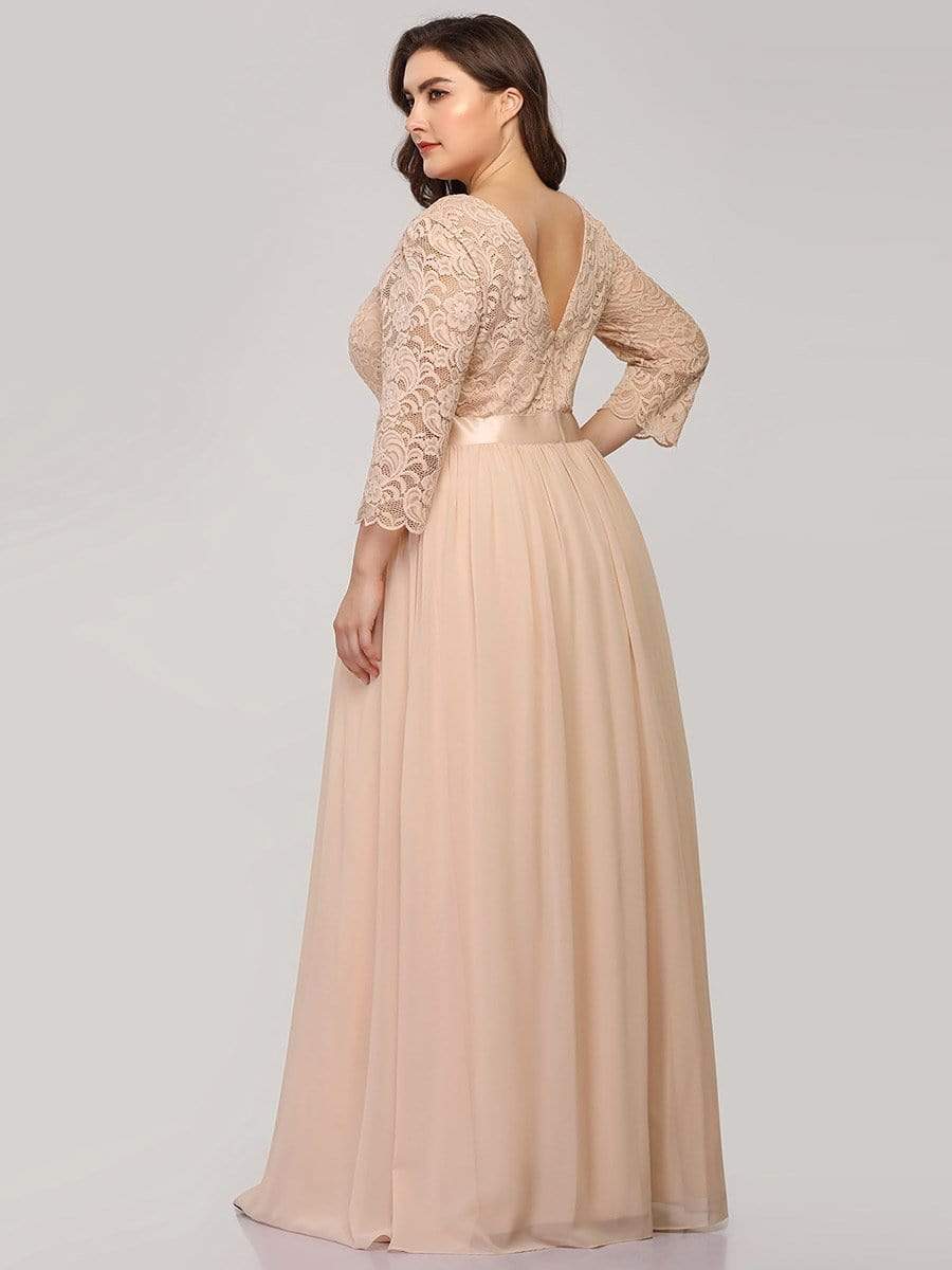 MsDresslyEP Plus Formal Dress Simple Plus Size Lace Evening Dress with Half Sleeves