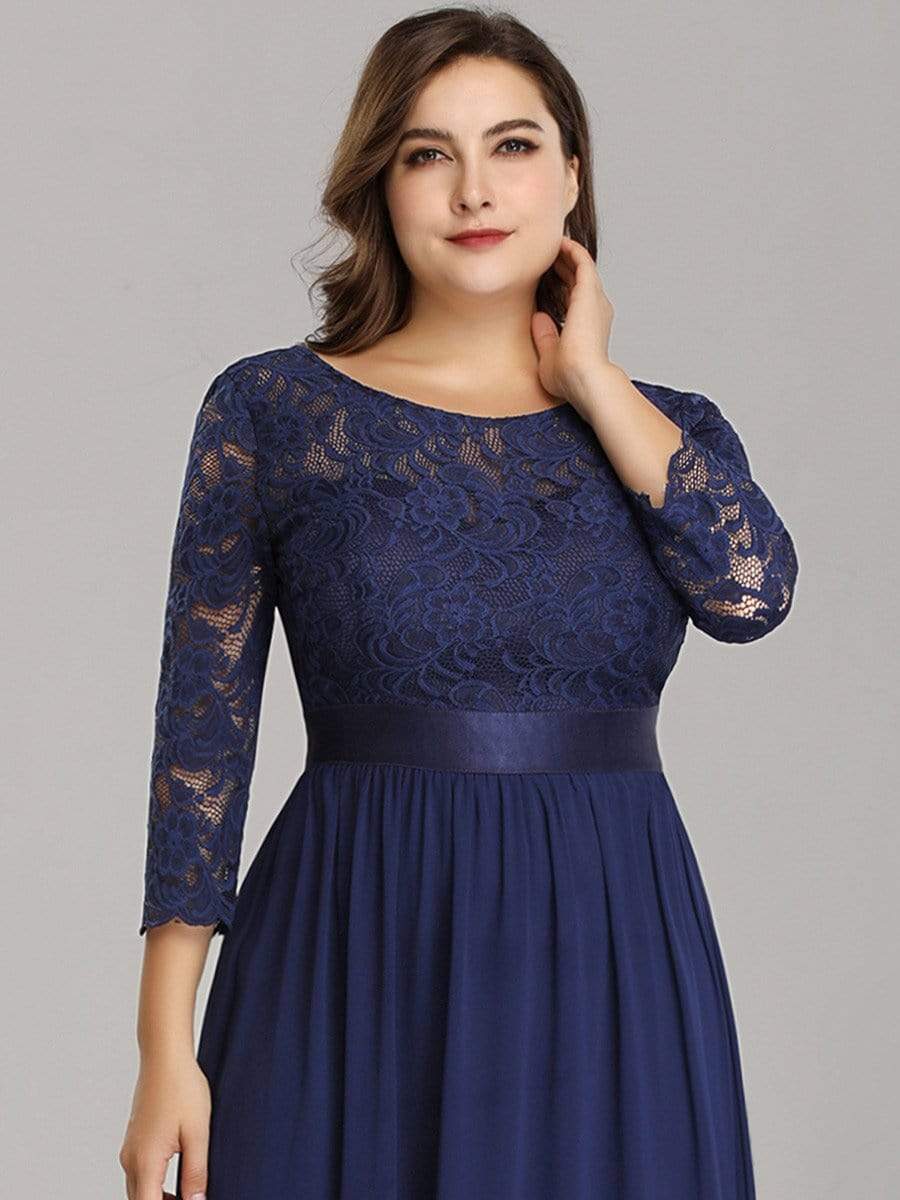 MsDresslyEP Plus Formal Dress Simple Plus Size Lace Evening Dress with Half Sleeves