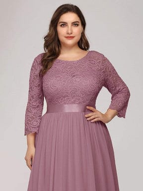 MsDresslyEP Plus Formal Dress Simple Plus Size Lace Evening Dress with Half Sleeves