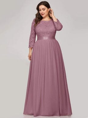 MsDresslyEP Plus Formal Dress Simple Plus Size Lace Evening Dress with Half Sleeves