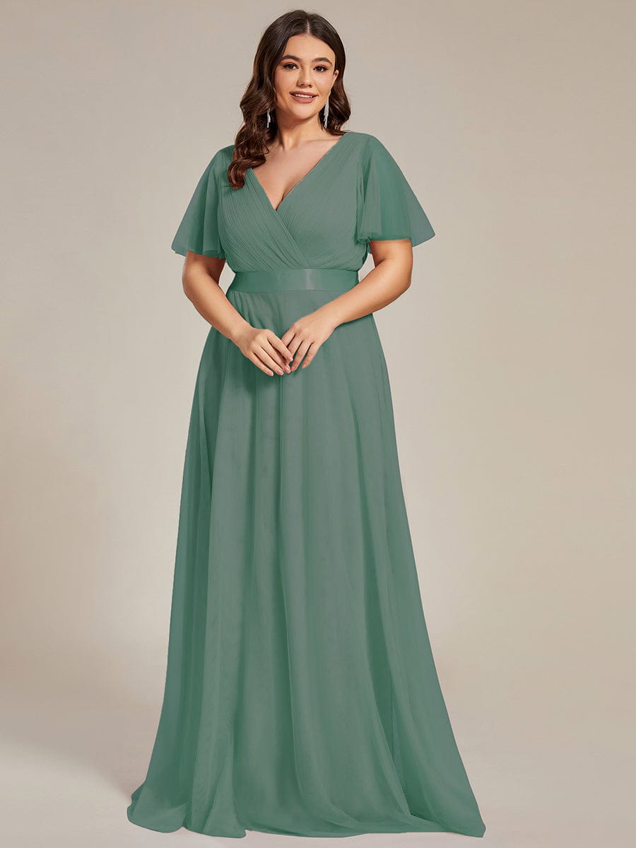 MsDresslyEP Plus Formal Dress Women's Floor-Length Plus Size Formal Bridesmaid Dress with Short Sleeve DRE230970719GBN16