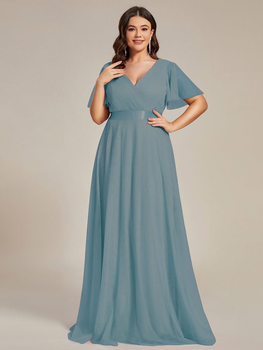 MsDresslyEP Plus Formal Dress Women's Floor-Length Plus Size Formal Bridesmaid Dress with Short Sleeve DRE230970737DBU16