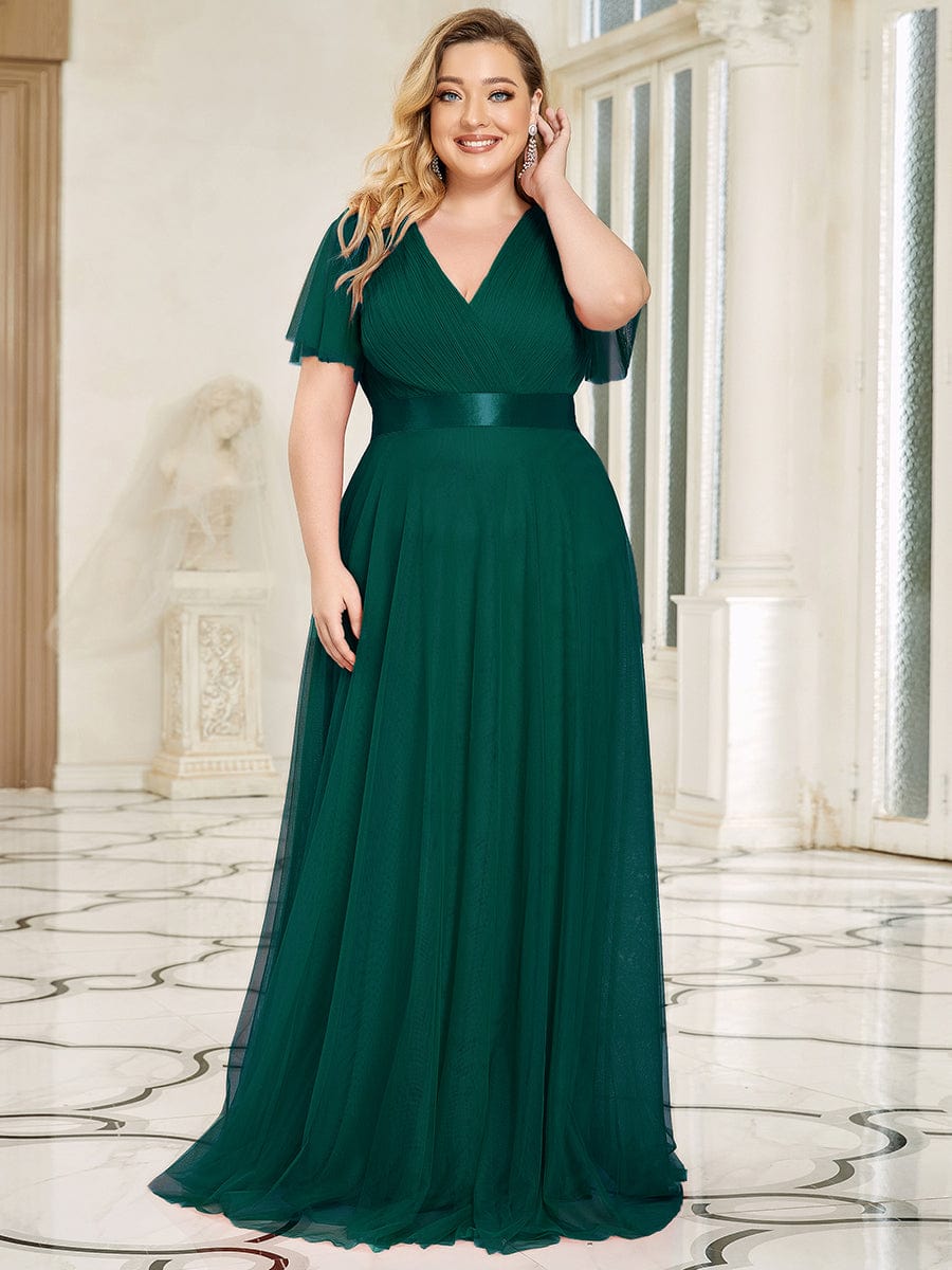 MsDresslyEP Plus Formal Dress Women's Floor-Length Plus Size Formal Bridesmaid Dress with Short Sleeve DRE230970755DGV16