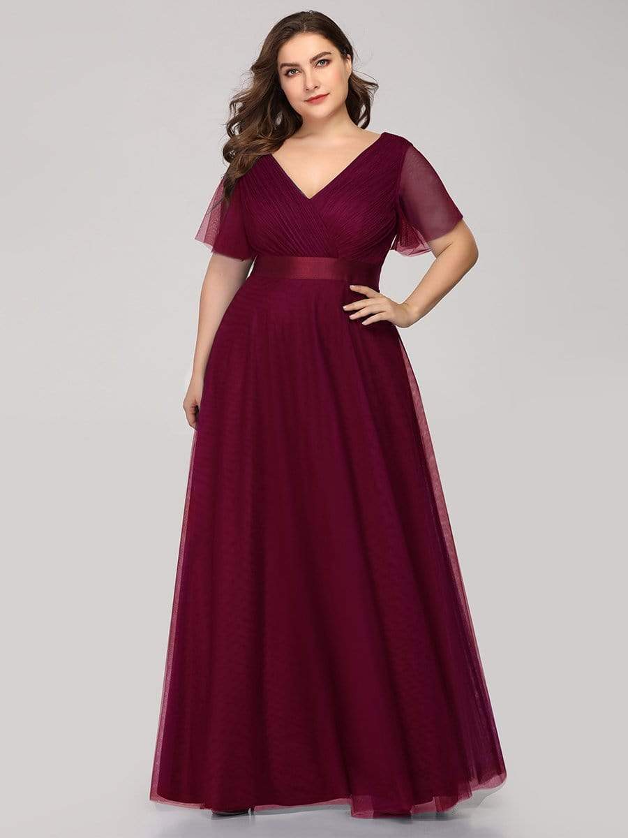 MsDresslyEP Plus Formal Dress Women's Floor-Length Plus Size Formal Bridesmaid Dress with Short Sleeve