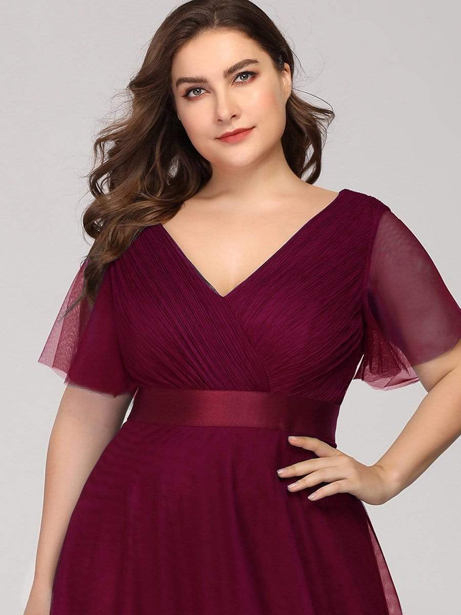 MsDresslyEP Plus Formal Dress Women's Floor-Length Plus Size Formal Bridesmaid Dress with Short Sleeve