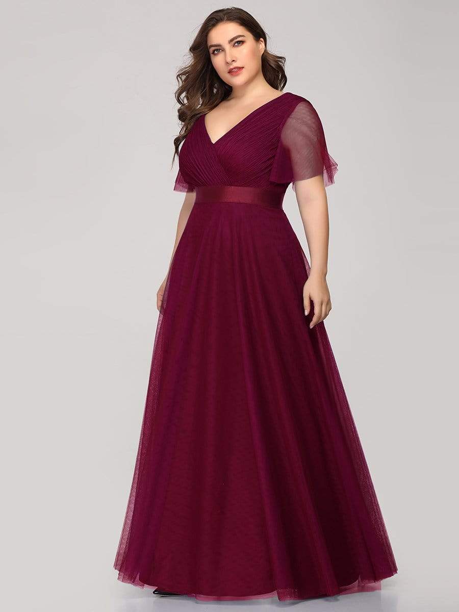 MsDresslyEP Plus Formal Dress Women's Floor-Length Plus Size Formal Bridesmaid Dress with Short Sleeve