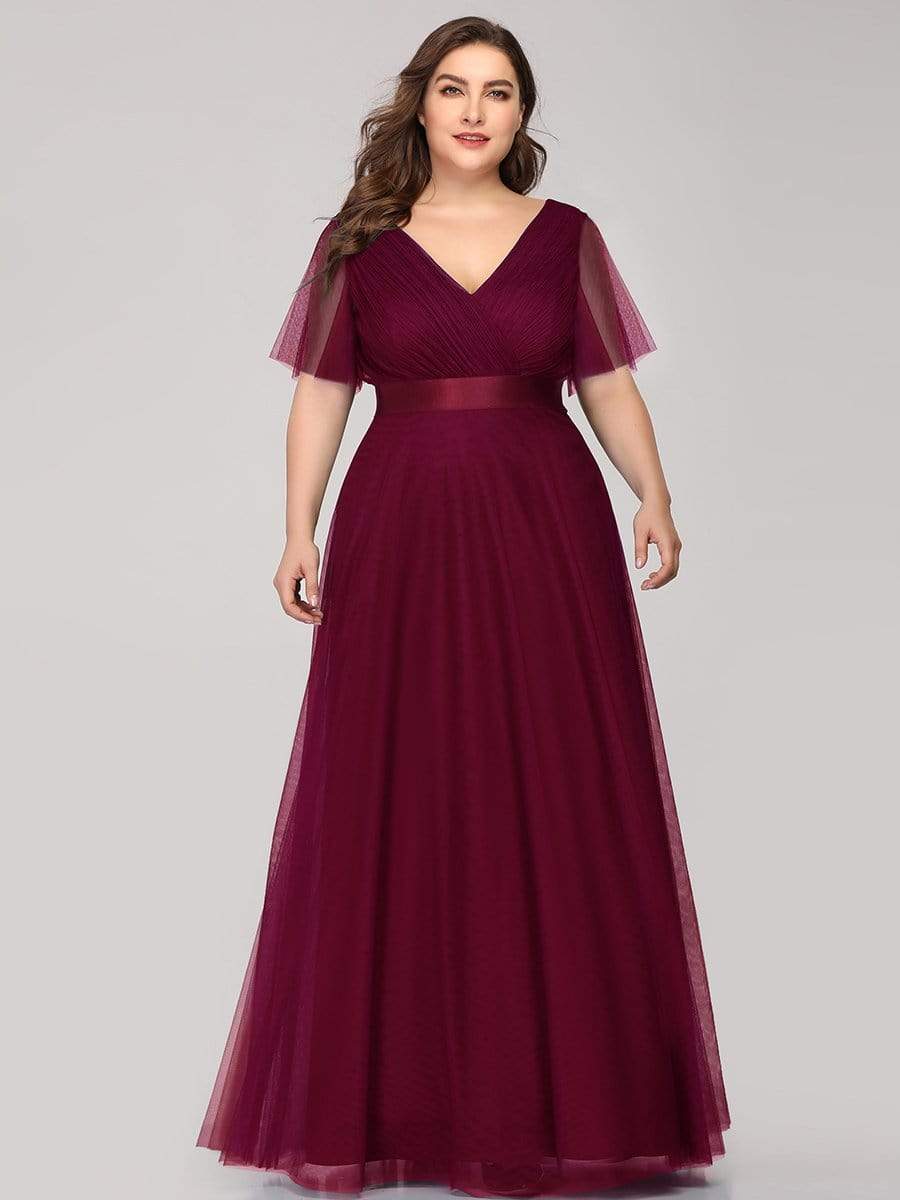 MsDresslyEP Plus Formal Dress Women's Floor-Length Plus Size Formal Bridesmaid Dress with Short Sleeve