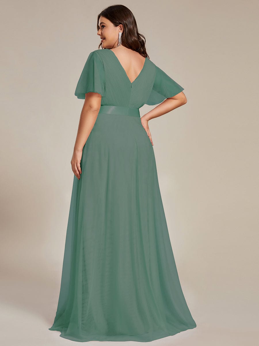 MsDresslyEP Plus Formal Dress Women's Floor-Length Plus Size Formal Bridesmaid Dress with Short Sleeve