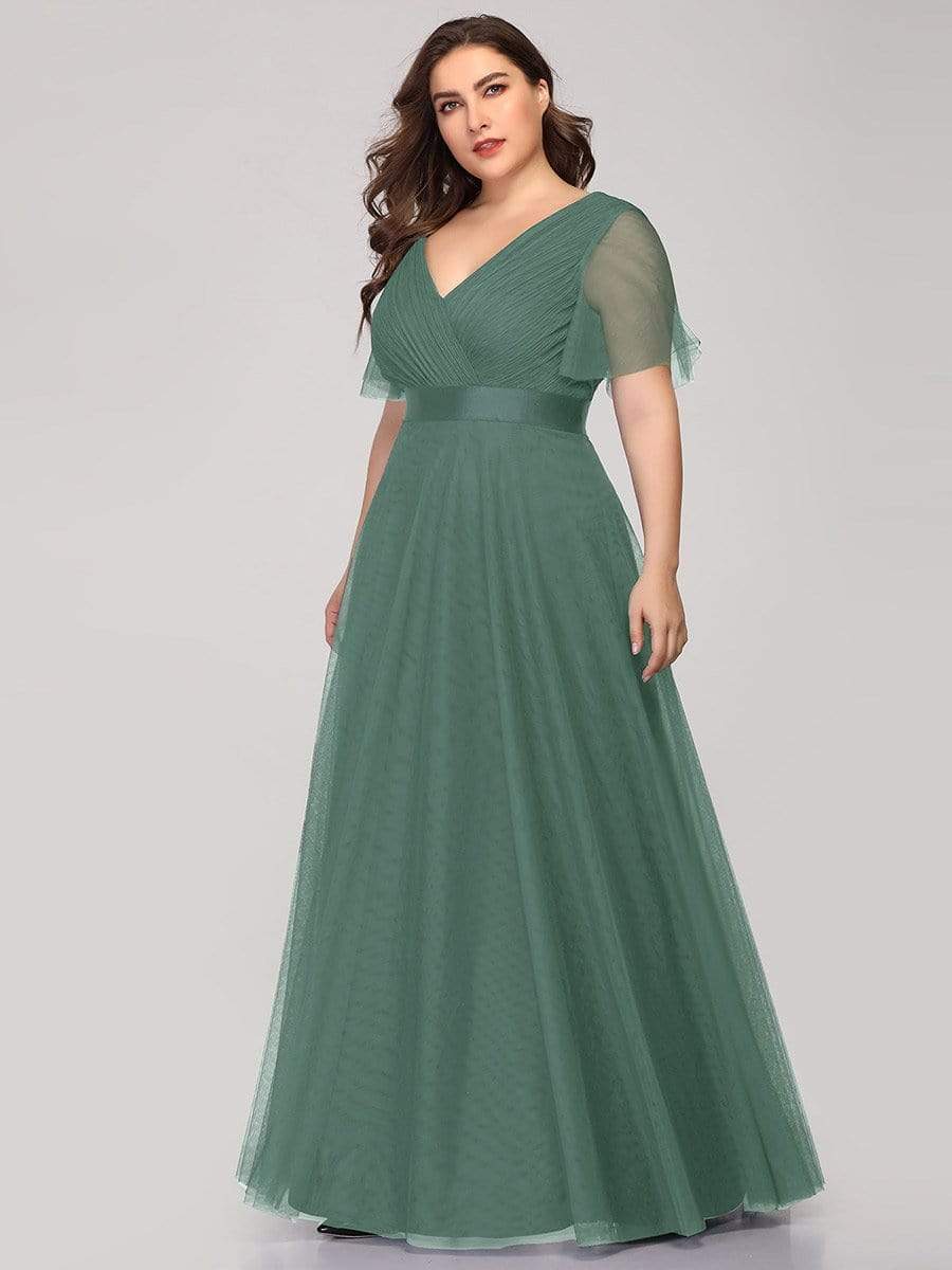 MsDresslyEP Plus Formal Dress Women's Floor-Length Plus Size Formal Bridesmaid Dress with Short Sleeve
