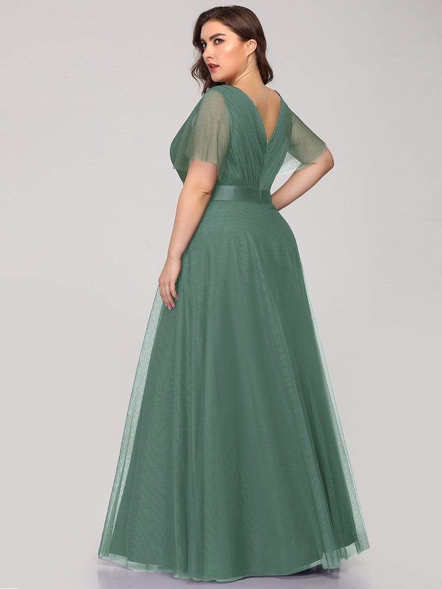 MsDresslyEP Plus Formal Dress Women's Floor-Length Plus Size Formal Bridesmaid Dress with Short Sleeve