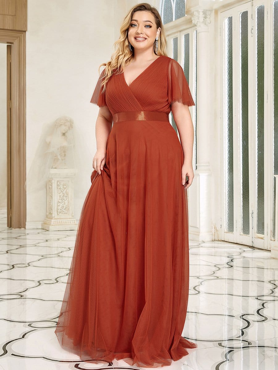 MsDresslyEP Plus Formal Dress Women's Floor-Length Plus Size Formal Bridesmaid Dress with Short Sleeve
