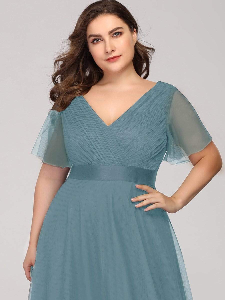 MsDresslyEP Plus Formal Dress Women's Floor-Length Plus Size Formal Bridesmaid Dress with Short Sleeve