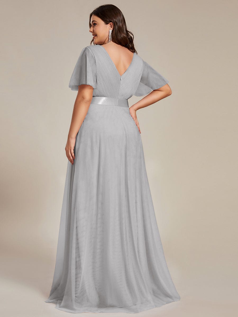 MsDresslyEP Plus Formal Dress Women's Floor-Length Plus Size Formal Bridesmaid Dress with Short Sleeve