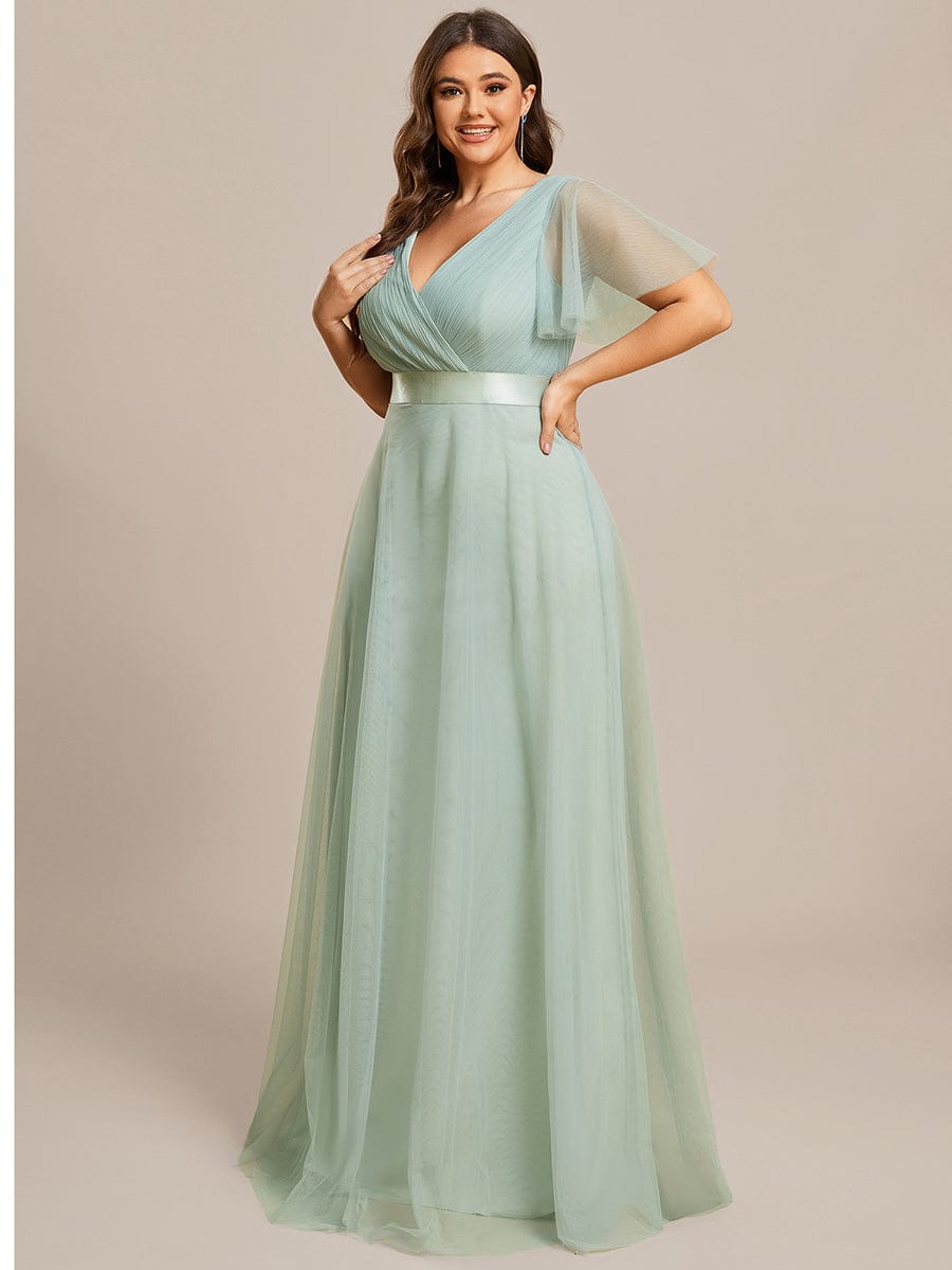 MsDresslyEP Plus Formal Dress Women's Floor-Length Plus Size Formal Bridesmaid Dress with Short Sleeve