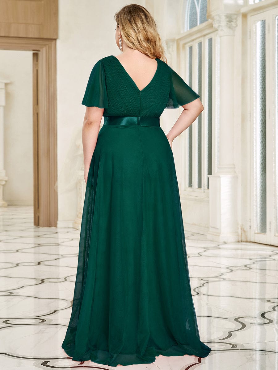 MsDresslyEP Plus Formal Dress Women's Floor-Length Plus Size Formal Bridesmaid Dress with Short Sleeve