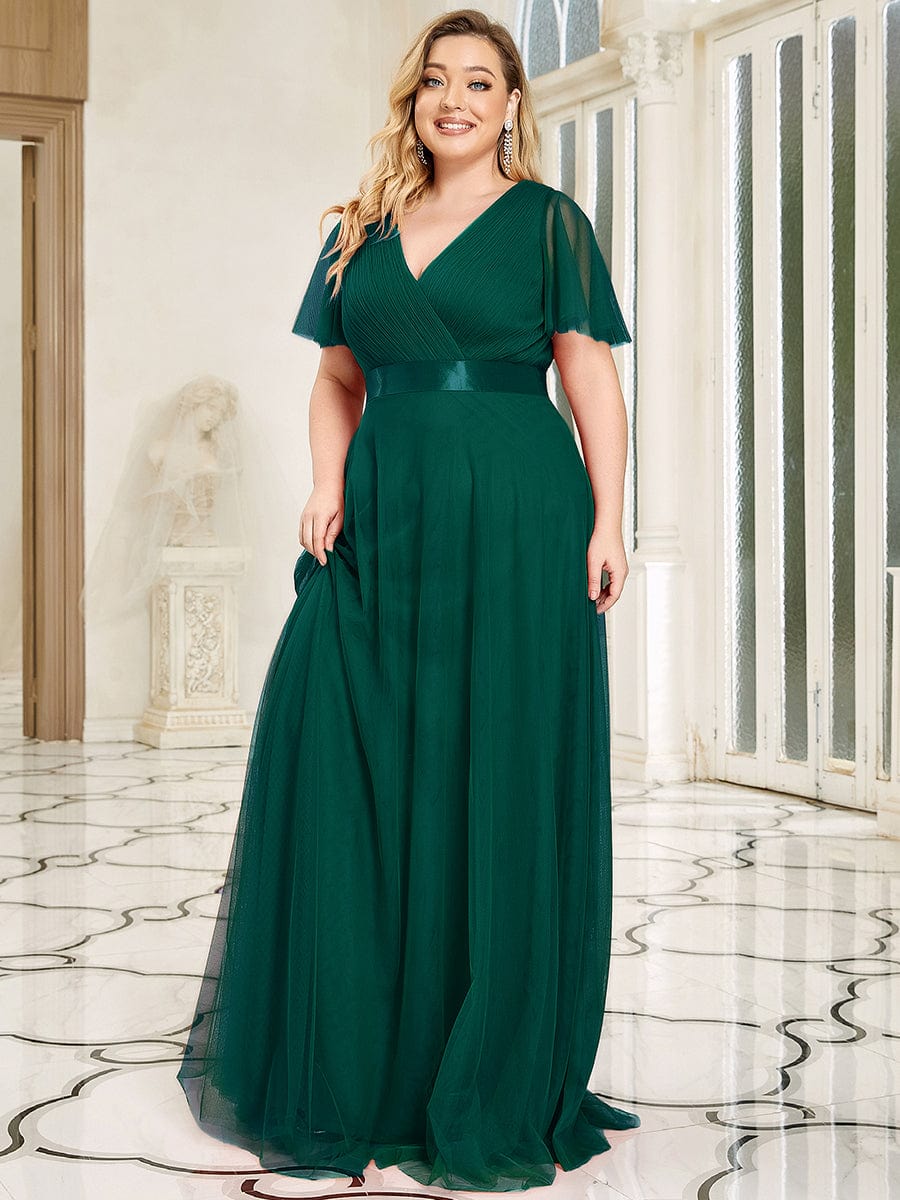 MsDresslyEP Plus Formal Dress Women's Floor-Length Plus Size Formal Bridesmaid Dress with Short Sleeve