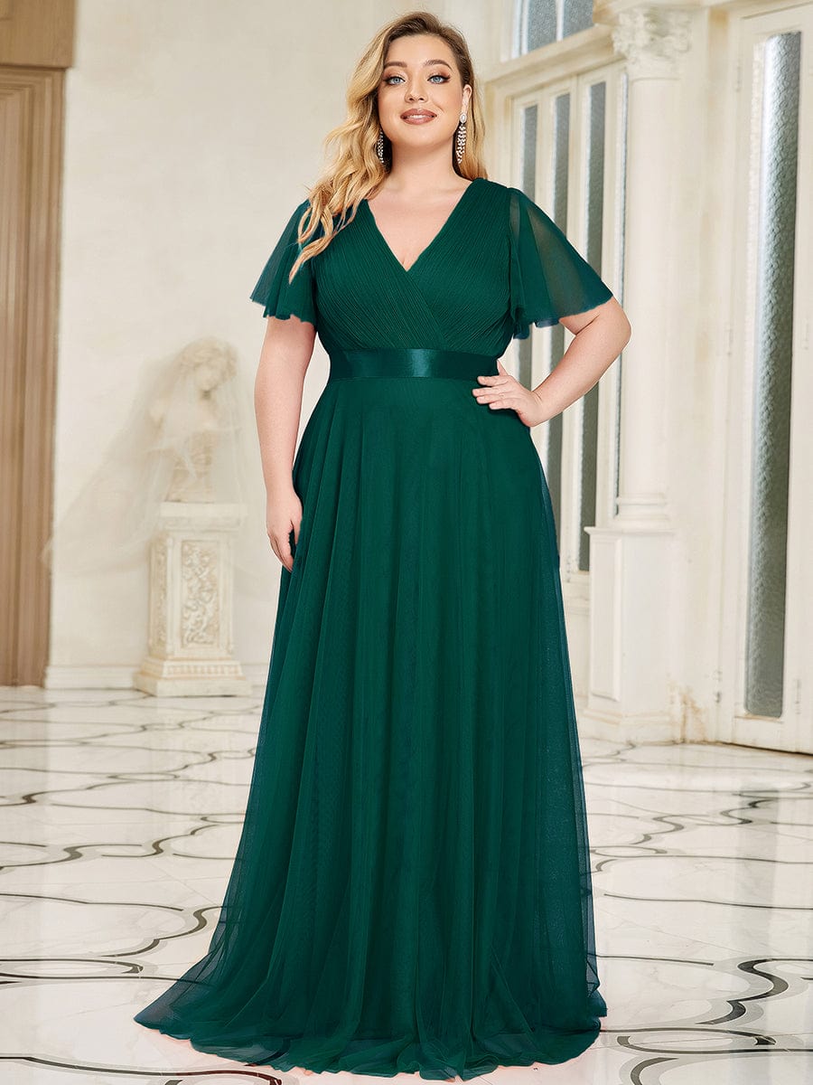 MsDresslyEP Plus Formal Dress Women's Floor-Length Plus Size Formal Bridesmaid Dress with Short Sleeve