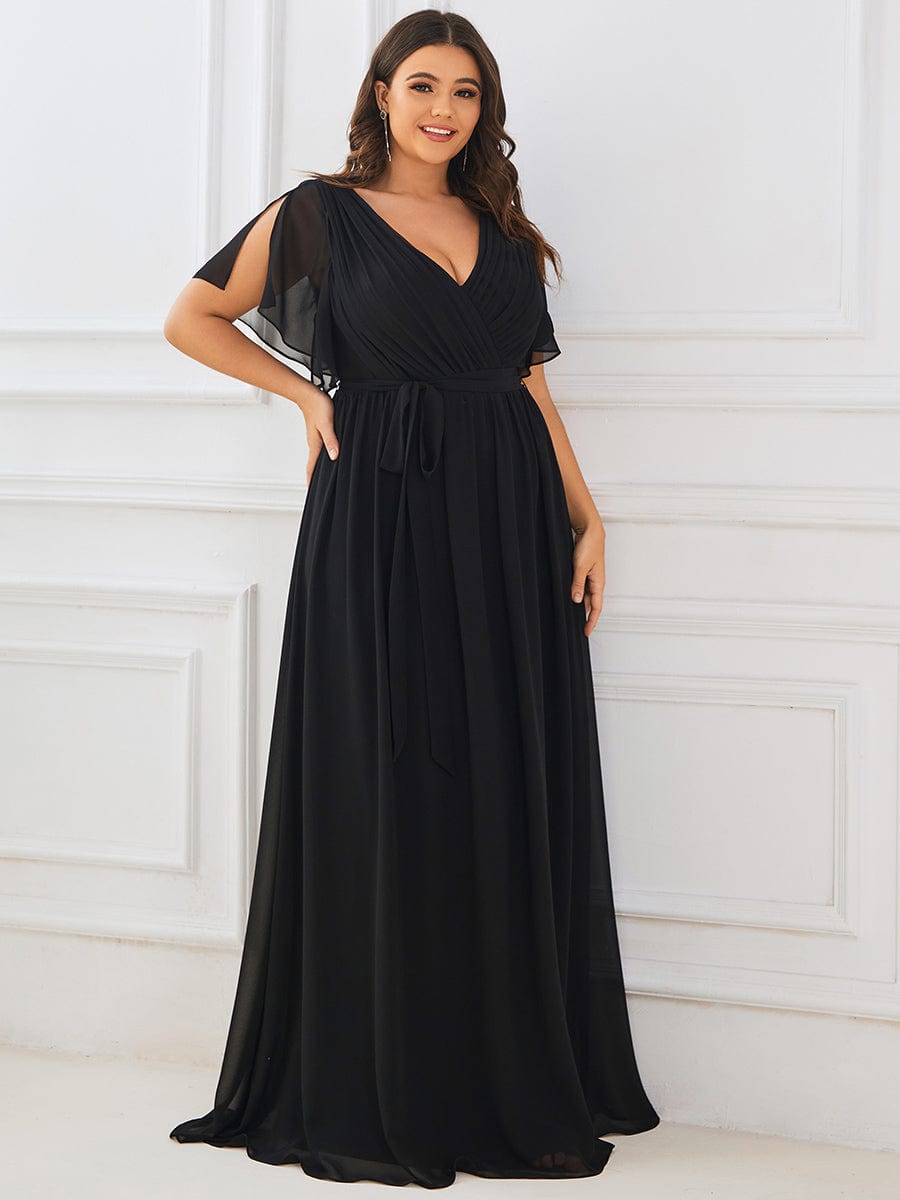 MsDresslyEP Plus Formal Dress Plus Size Ruffle Pleated Chiffon Tie-Waist Evening Dress DRE230973725BLK16