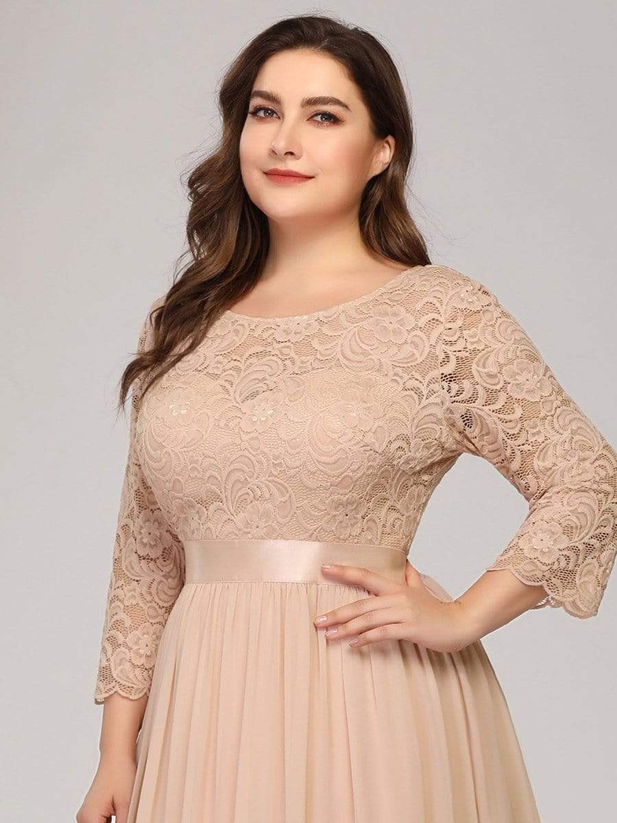 MsDresslyEP Plus Formal Dress Simple Plus Size Lace Evening Dress with Half Sleeves